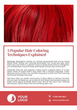Suosittujen hiusten värjäystekniikoiden mainos Newsletter Design Template