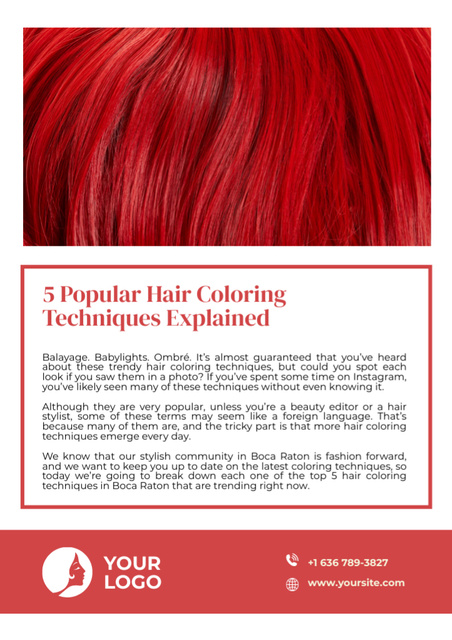 Ontwerpsjabloon van Newsletter van Ad of Popular Hair Coloring Techniques