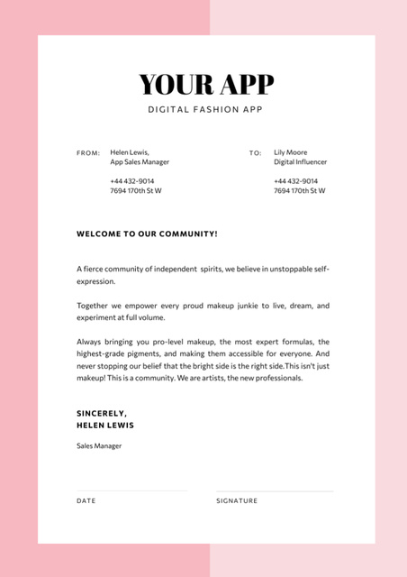 New Mobile App Announcement in Pink Frame Letterhead – шаблон для дизайна