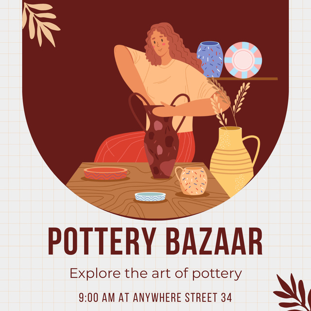 Ontwerpsjabloon van Instagram van Pottery Bazaar With Jugs And Illustration