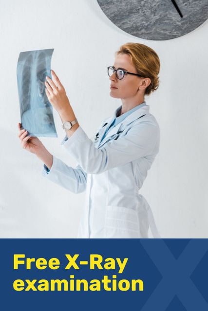 Template di design Clinic Promotion with Doctor Holding Chest X-Ray Tumblr