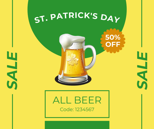 All Beer Discount Offer for St. Patrick's Day Facebook Πρότυπο σχεδίασης