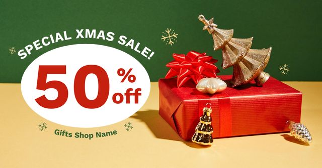 Special X-mas Sale of Accessories Green and Yellow Facebook AD Design Template