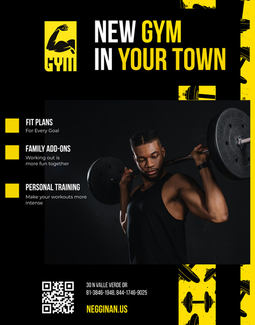 Gym Promotion with Man Lifting Barbell Poster 22x28in Design Template