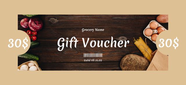Gift Voucher For Food In Groceries Coupon 3.75x8.25in Modelo de Design