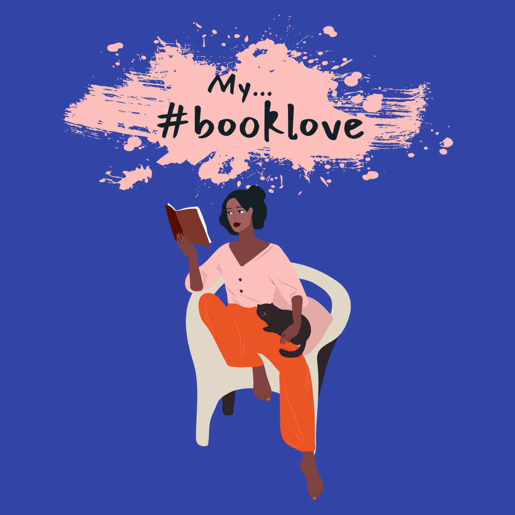 Black Woman reading Book with Cat Instagram – шаблон для дизайна