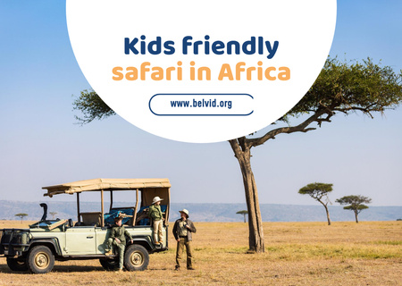 Félelmetes Safari utazási hirdetés gyermekes családoknak Flyer A6 Horizontal tervezősablon