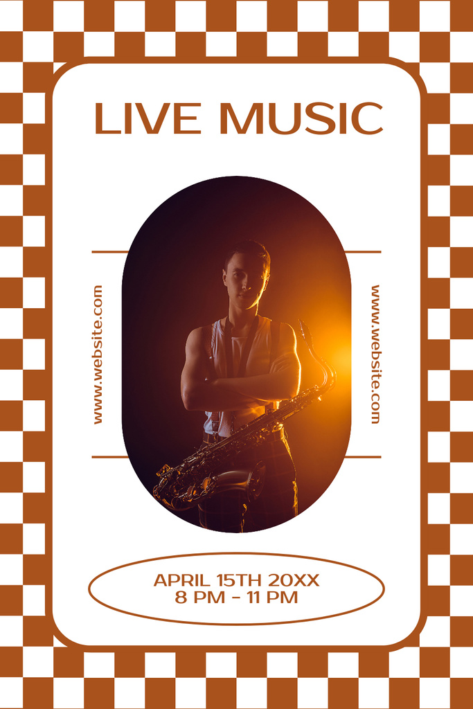 Prominent Live Music Event With Musician Announcement Pinterest Modelo de Design