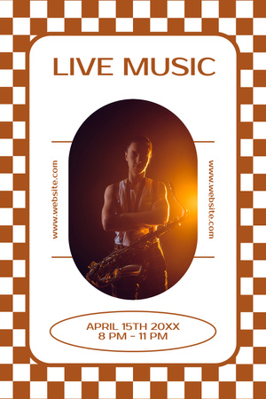 Prominent Live Music Event With Musician Announcement Pinterest Design Template
