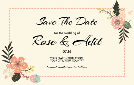 Save the Date of Beautiful Wedding Invitation 4.6x7.2in Horizontal tervezősablon