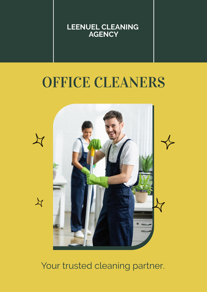 Office Cleaning Offer with Personnel in Uniform Posterデザインテンプレート