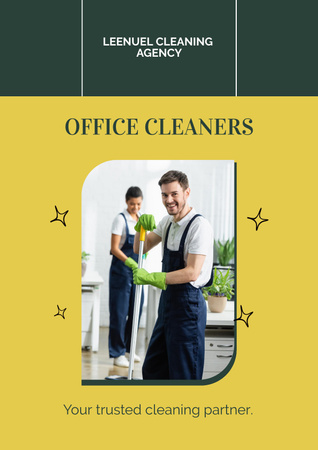 Office Cleaning Offer with Personnel in Uniform Poster Design Template