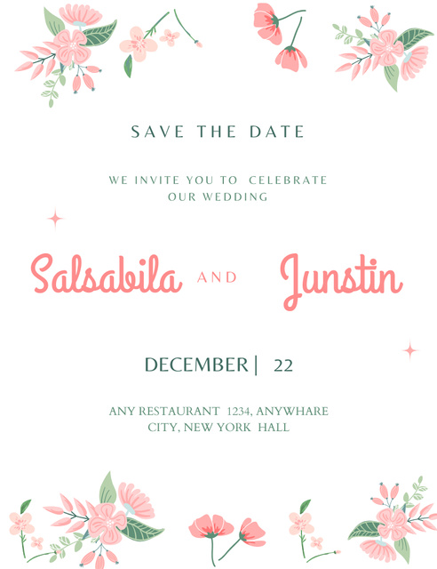Pink Floral Announcement of Wedding Celebration Invitation 13.9x10.7cm Design Template