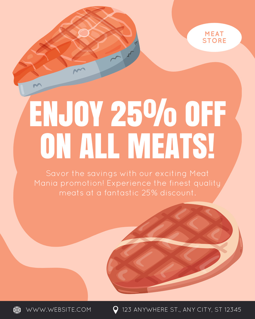Enjoy Discount on All Kinds of Meat Instagram Post Vertical Design Template