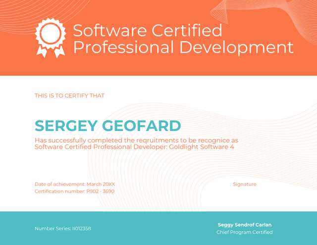 Award for Achievements in Software Development Certificate Modelo de Design