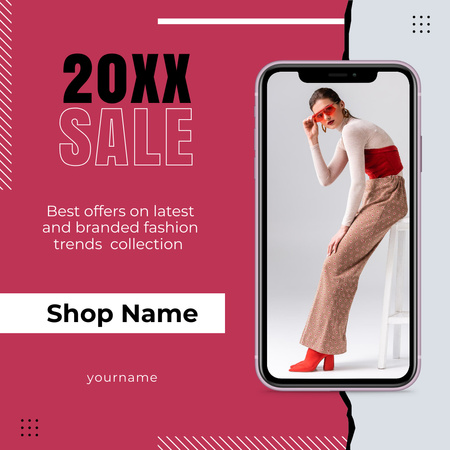 Fashion Sale Ad with Stylish Woman on Phone Screen Instagram Design Template