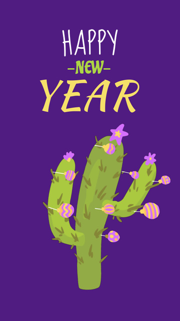 New Year Greeting with Funny Decorated Cactus Instagram Video Storyデザインテンプレート