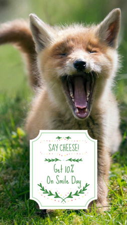 Plantilla de diseño de oferta especial día de la sonrisa con funny fox Instagram Story 