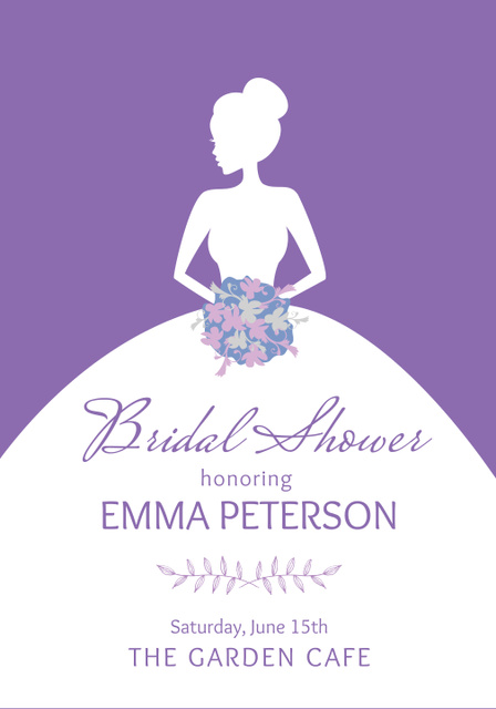 Designvorlage Wedding Day Invitation with Bride's Silhouette in Purple für Poster 28x40in