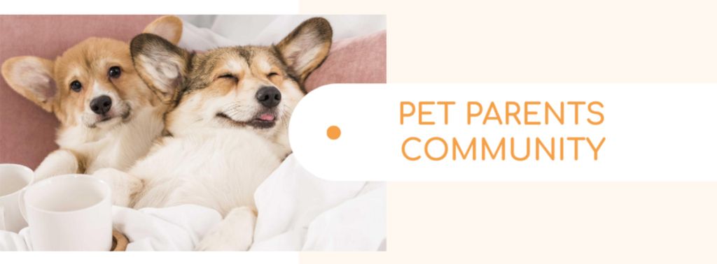 Pets community ad with cute Corgi Puppies Facebook cover Modelo de Design