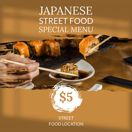 Оголошення про спеціальне меню японської вуличної їжі Instagram – шаблон для дизайну