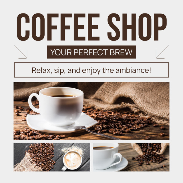 Well-sorted Coffee Beans And Hot Coffee In Cup Instagram AD – шаблон для дизайну