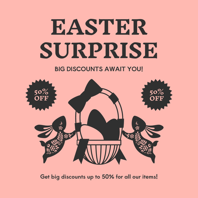 Easter Surprise Ad with Cute Bunnies and Basket Instagram Modelo de Design