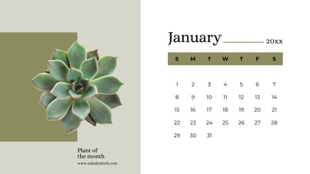 Various Succulents in Pots Calendar Design Template