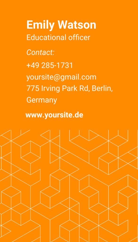Education Officer Service Orange Business Card US Vertical Design Template