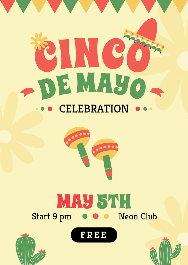 Cinco De Mayo Celebration Announcement Wit Maracases Poster A3 Πρότυπο σχεδίασης