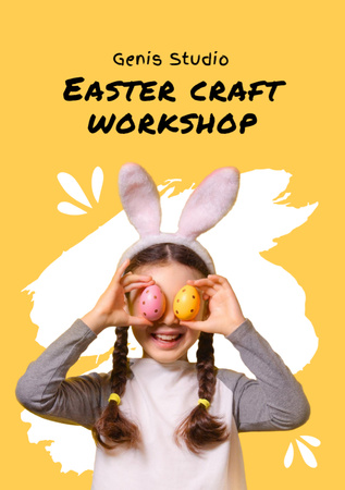 Easter Workshop Announcement with Cheerful Little Girl Flyer A7 Modelo de Design
