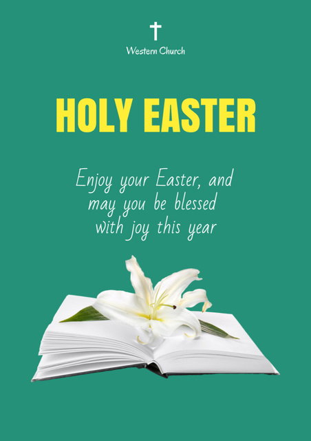 Easter Holiday Celebration Announcement with Open Book Poster A3 Design Template