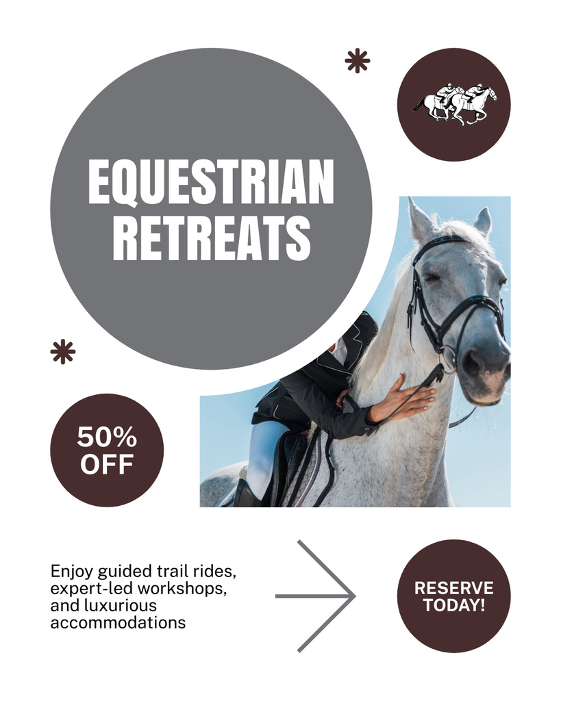 Equestrian Retreats At Half Price With Reservations Instagram Post Vertical – шаблон для дизайна