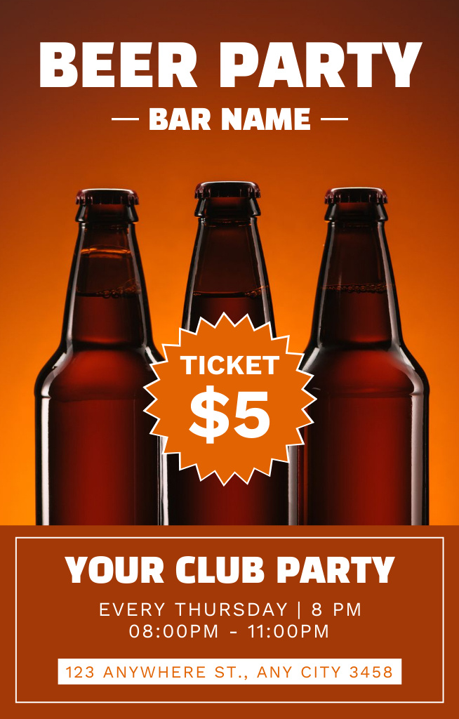 Beer Club Party's Ad Invitation 4.6x7.2in Design Template