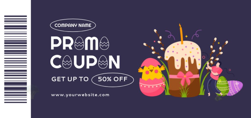 Easter Holiday Promotion with Easter Cake and Eggs Coupon Din Largeデザインテンプレート