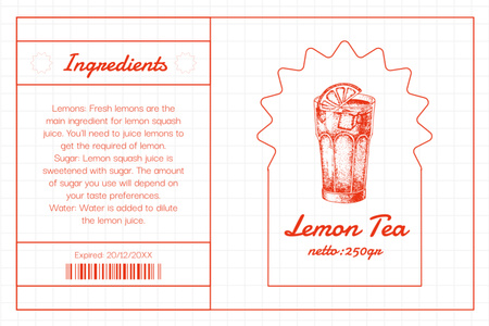Ontwerpsjabloon van Label van Eenvoudige retro geïllustreerde tag voor citroenthee