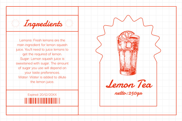 Ontwerpsjabloon van Label van Simple Retro Illustrated Tag for Lemon Tea