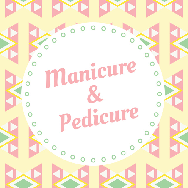Manicure and pedicure services ad on geometric pattern Instagram AD Tasarım Şablonu