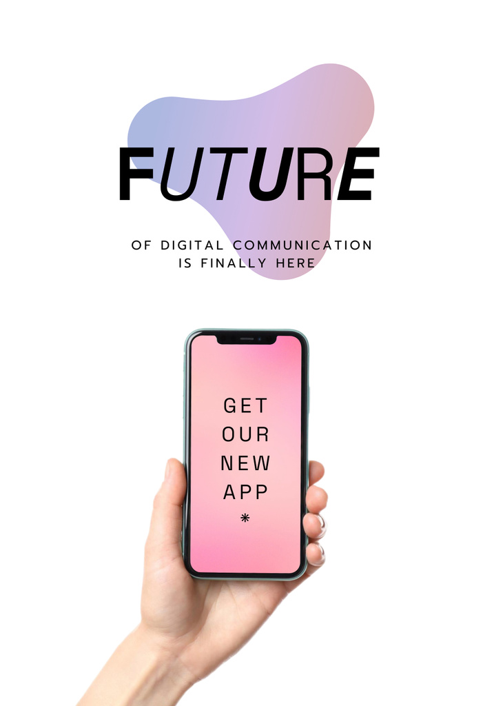 New App Ad with Modern Smartphone in Hand Poster 28x40in Tasarım Şablonu