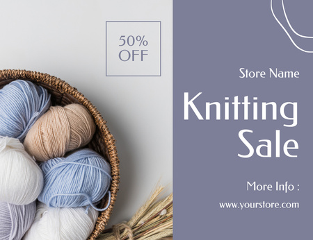 Knitting Sale Offer With Skeins Of Yarn Thank You Card 5.5x4in Horizontal Design Template