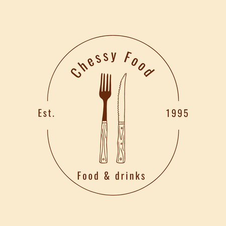 Cheesy Food Restaurant Announcement with Tableware Logo Design Template