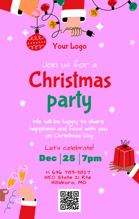 Christmas Holiday Party Announcement With Illustration Invitation 4.6x7.2inデザインテンプレート