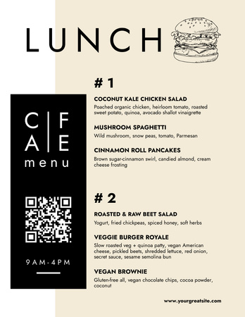 Szablon projektu Lunch Cafe Offer with Burger And List Of Prices Menu 8.5x11in