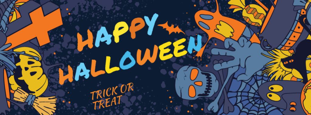 Happy Halloween greeting card Facebook cover Design Template