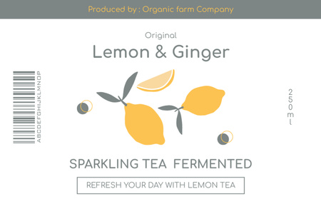 Lemon and Ginger Sparkling Tea Label Design Template
