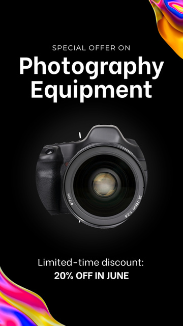 Designvorlage Professional Photography Equipment With Discount für Instagram Video Story