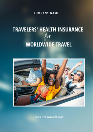 Health Insurance Offer for Tourists with Young People in Cabriolet Flyer A7 Design Template