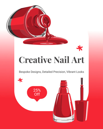 Kırmızı Oje ile Manikür Hizmetlerinde İndirim Reklamı Instagram Post Vertical Tasarım Şablonu