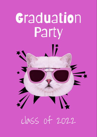 Graduation Party Announcement with Funny Cat in Sunglasses Flyer A6 tervezősablon
