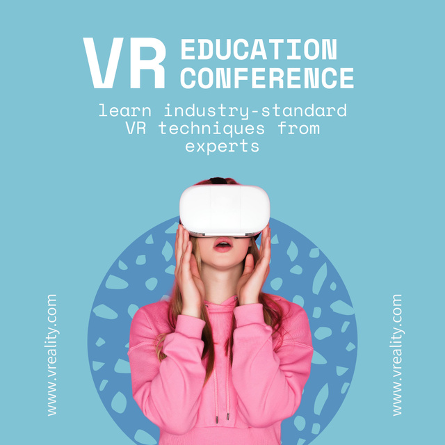 Virtual Reality in Education with Woman in Headset Instagram Design Template